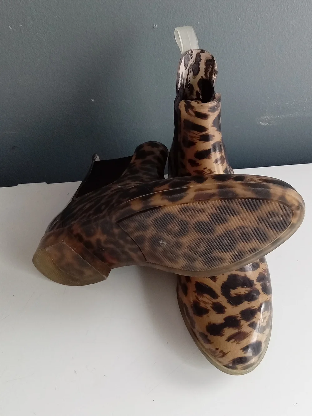 Leopard Print‎ Chelsea Rain Boots Waterproof Animal Print Ankle Boots Brown